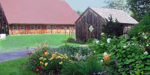 photo of roadside farm buildings and garden